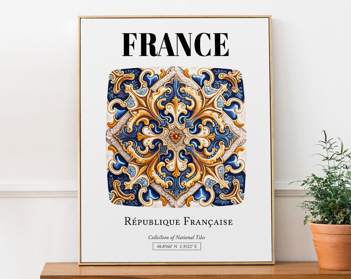 France Rpublique Franaise Folk Tile Pattern Art Print
