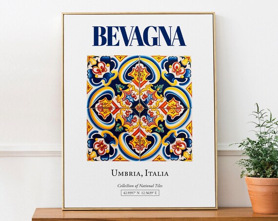 Bevagna Umbria Italy Minimalist Maiolica Tile Travel Poster