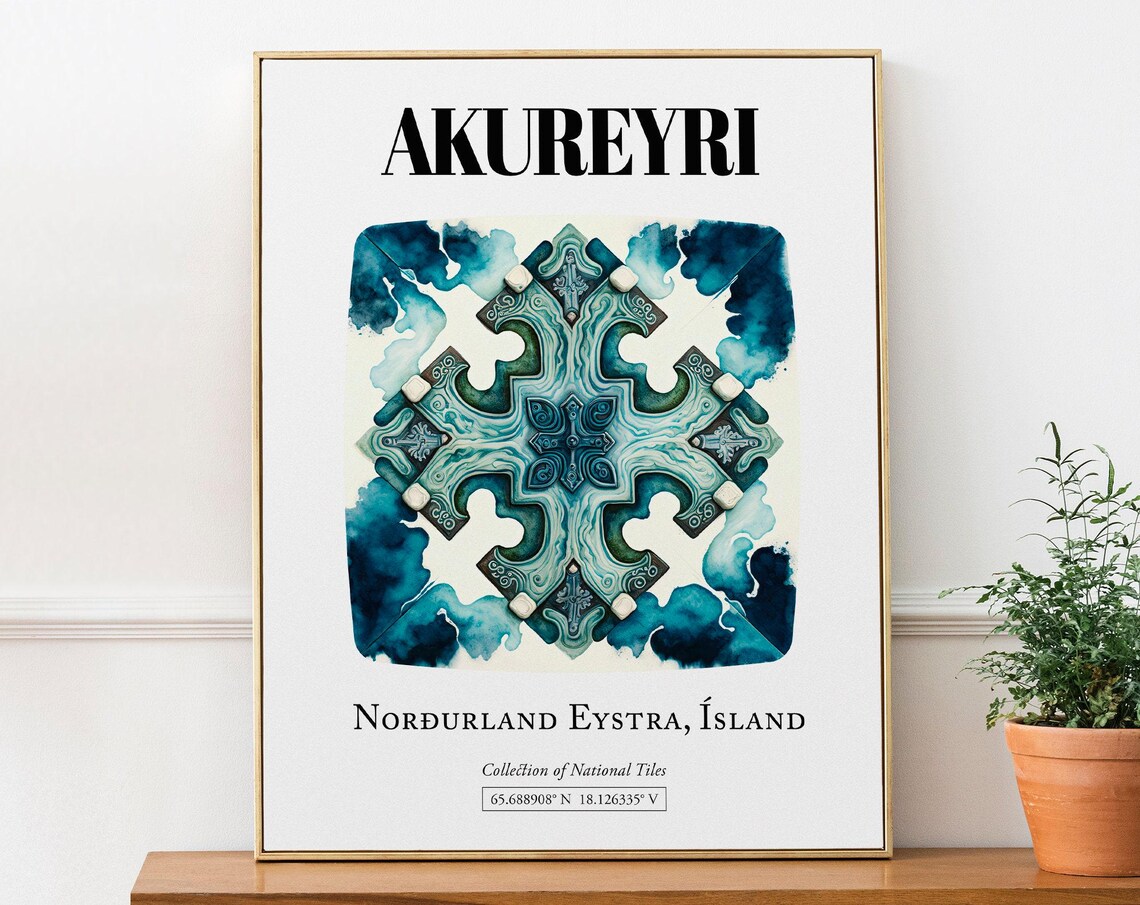 Akureyri Iceland Traditional Tile Pattern Art Print