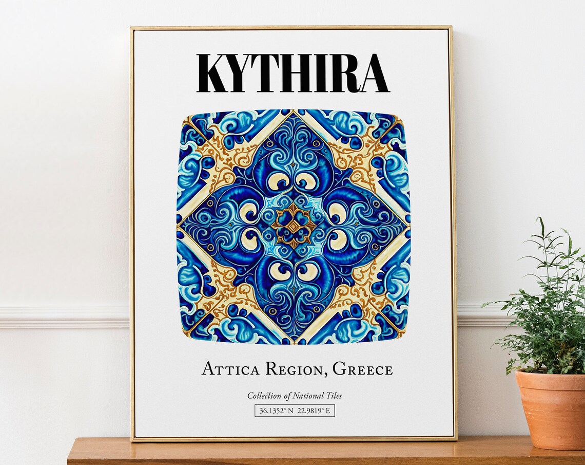 Kythira Greek Island Tile Pattern Travel Poster