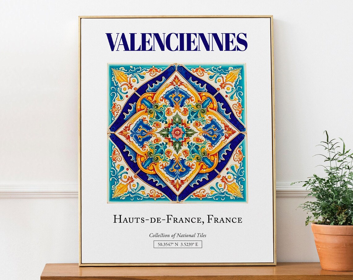 Valenciennes France Folk Tile Travel Poster