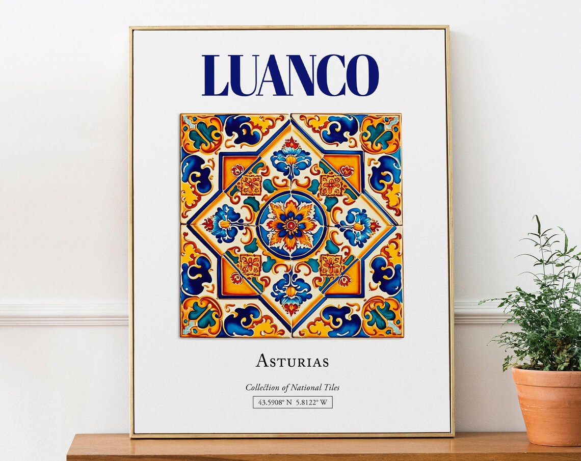 Luanco Asturias Spain Folk Tile Travel Poster