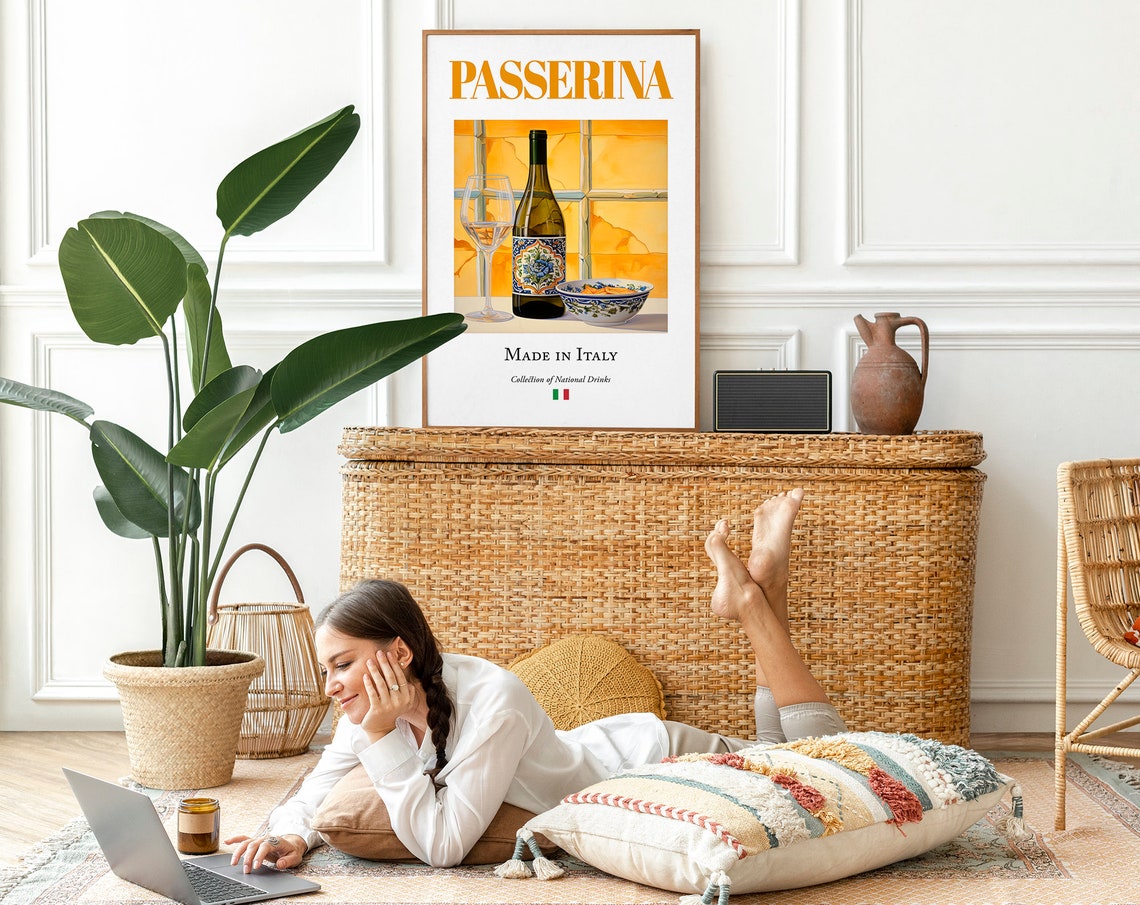 Passerina Wine on Maiolica Tile, Italian Beverage Art Print - Image 2