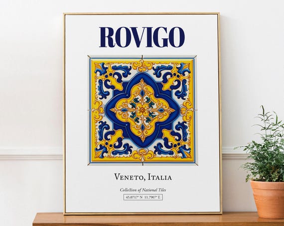 Rovigo Veneto Italy Folk Maiolica Tile Travel Poster