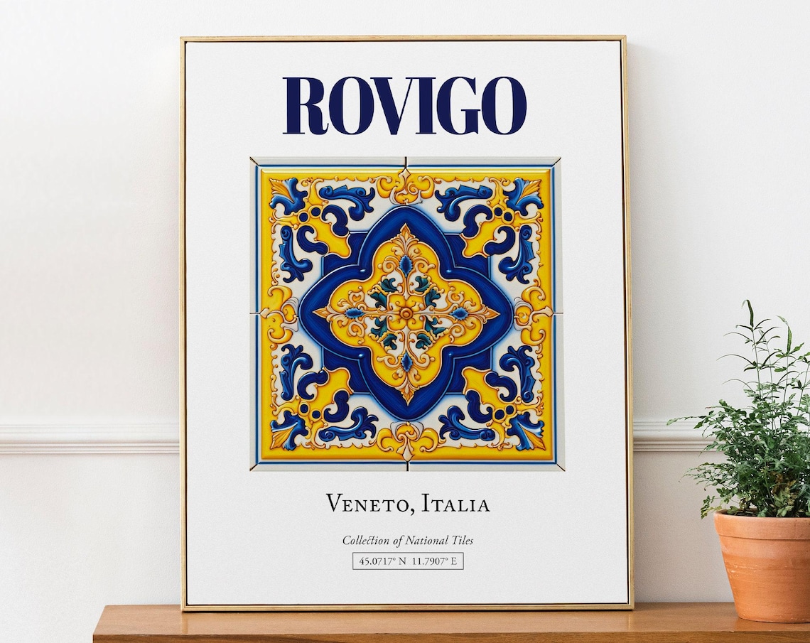 Rovigo Veneto Italy Folk Maiolica Tile Travel Poster