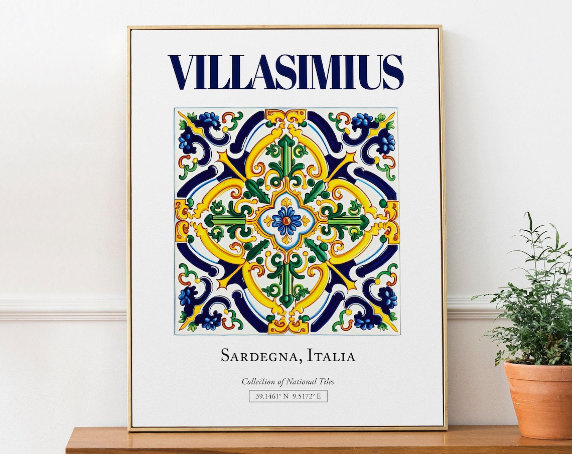 Villasimius Sardegna Italy Minimalist Maiolica Tile Poster