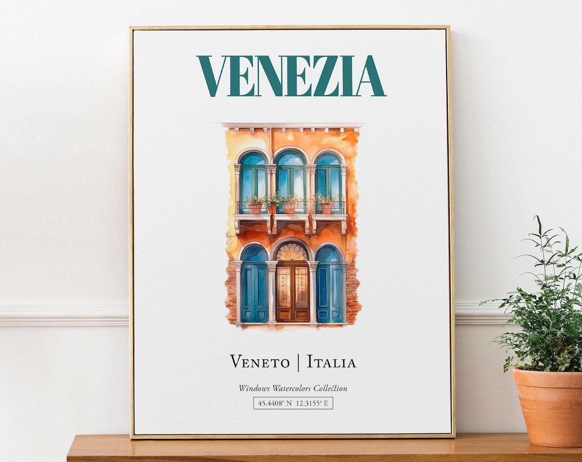 Venezia Veneto Italia Travel Poster, Watercolor Art Print
