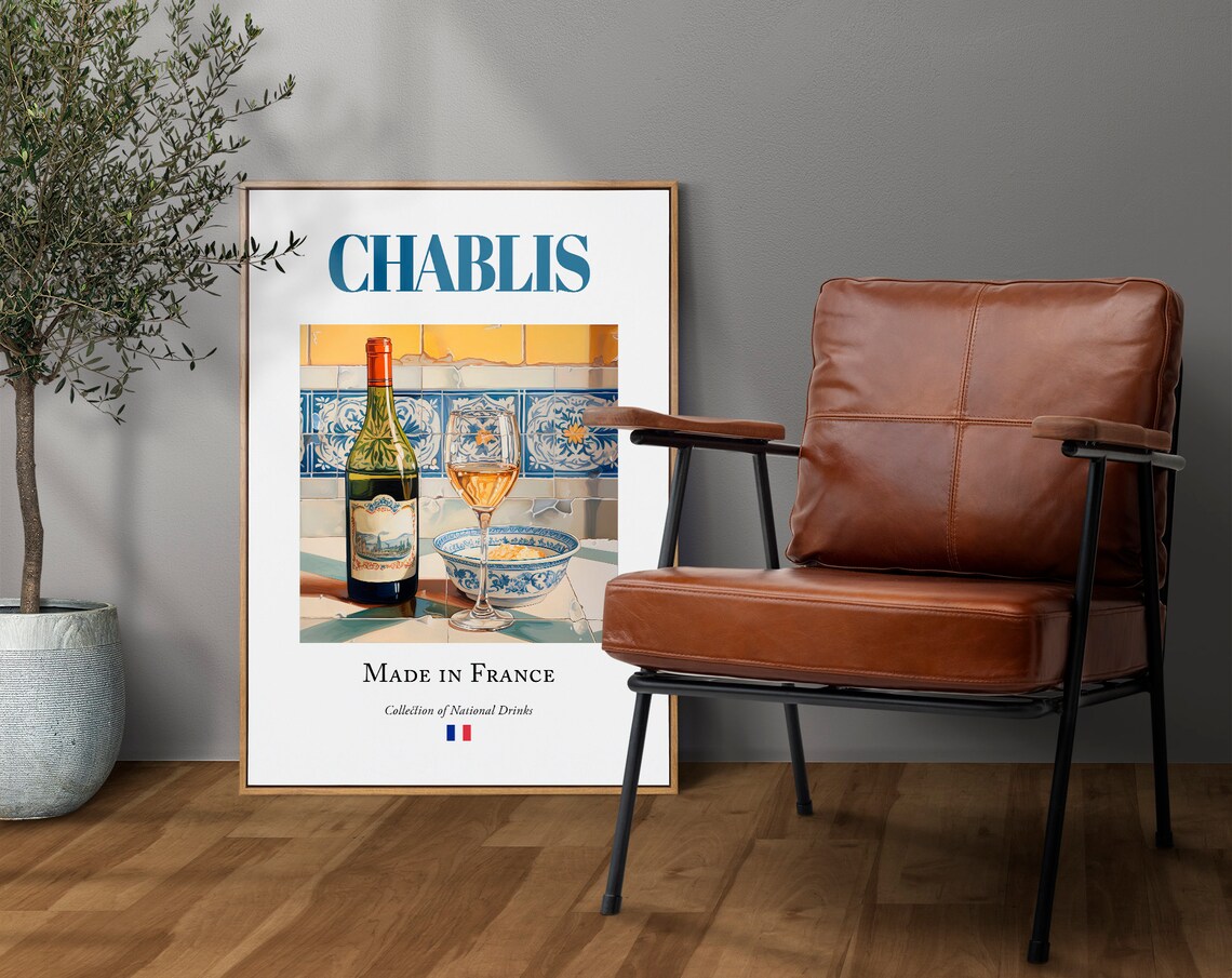 Chablis Wine On Maiolica Tile, Kitchen Bar Art Print - Image 4