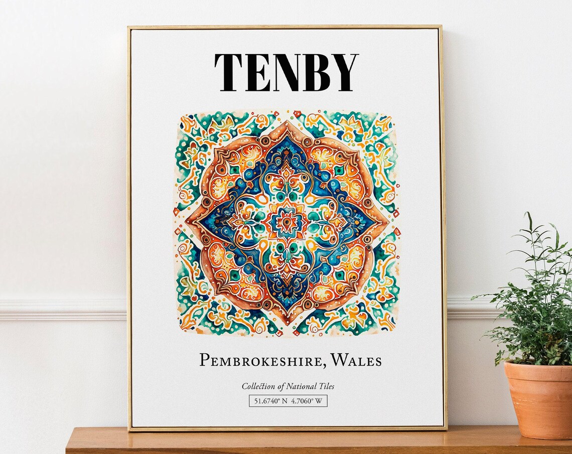 Tenby Pembrokeshire Wales Traditional Tile Pattern Poster