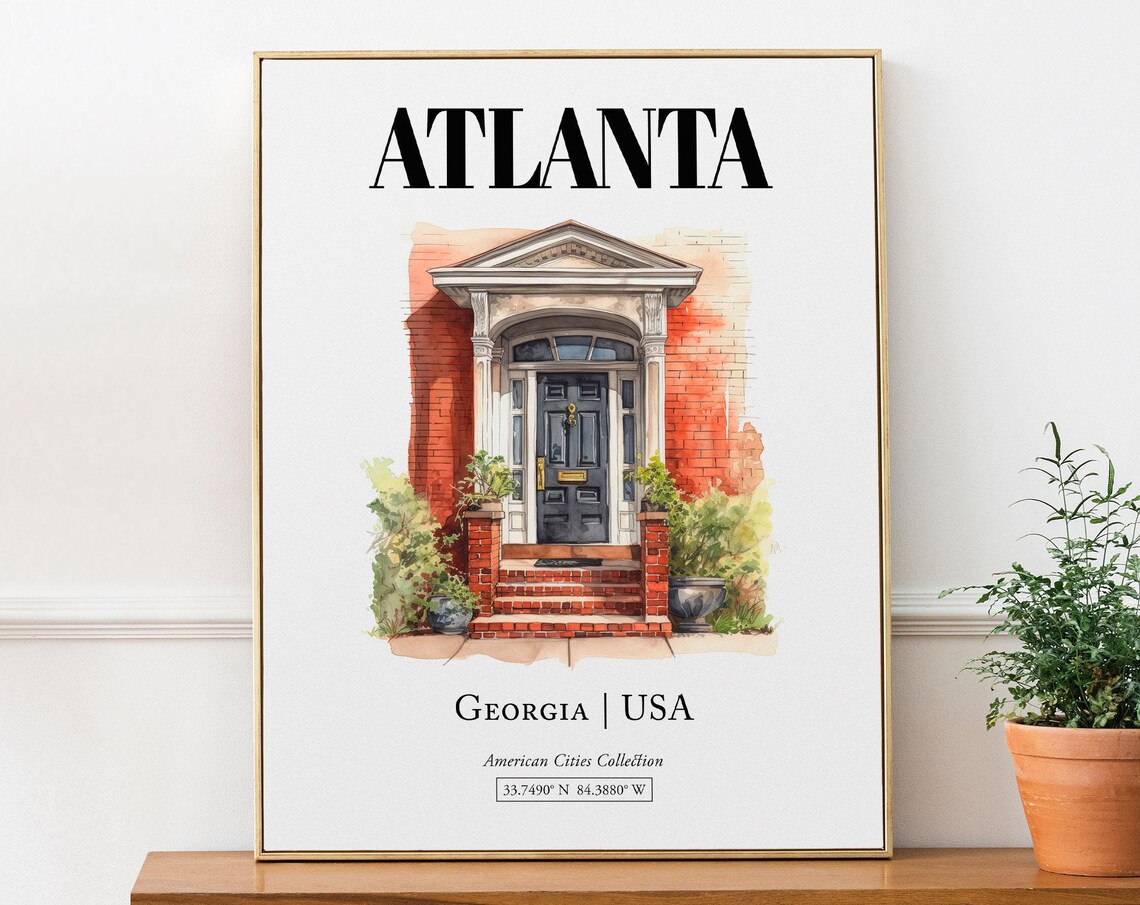 Atlanta Georgia USA Minimalist Watercolor Door Poster