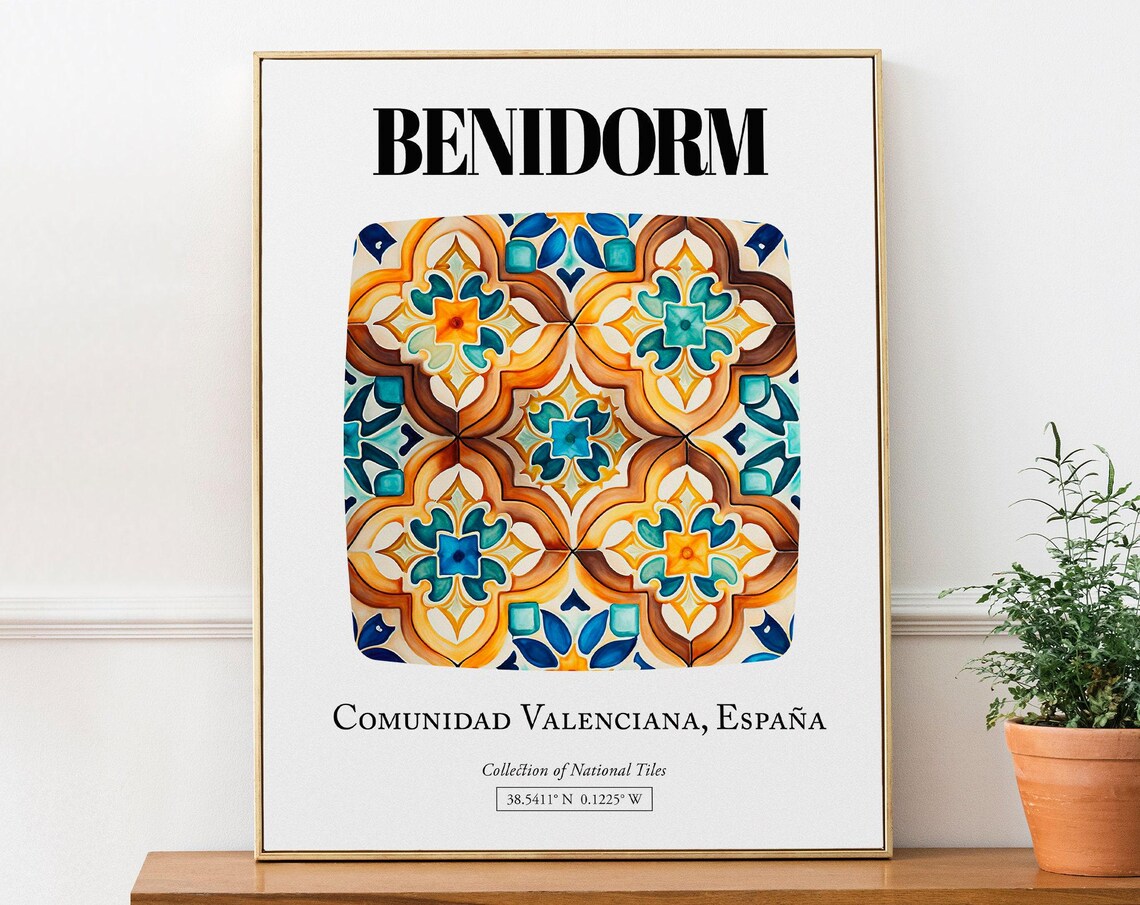 Benidorm Tile Pattern Art Print, Valencian Spain