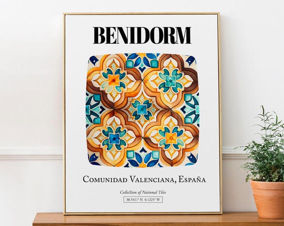 Benidorm Tile Pattern Art Print, Valencian Spain