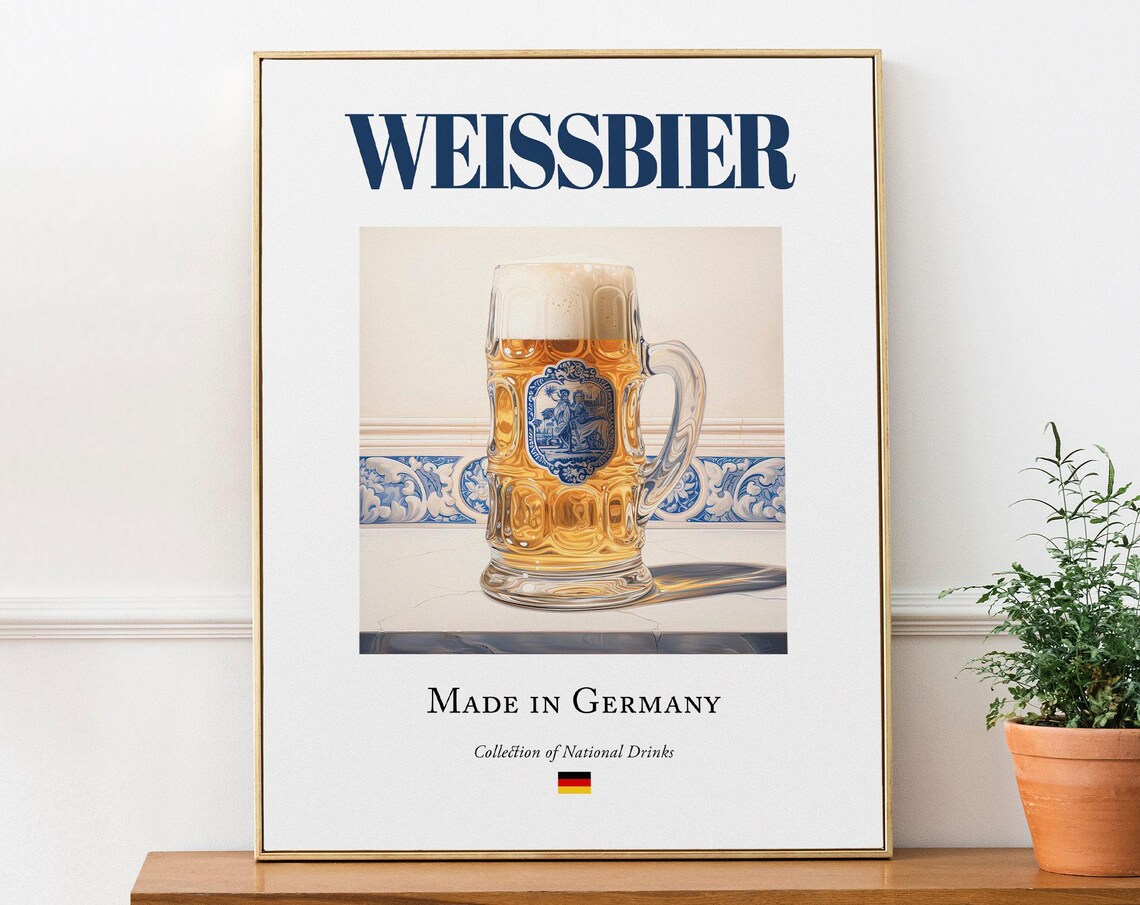 Weissbier On Maiolica Tile, German Beverage Poster