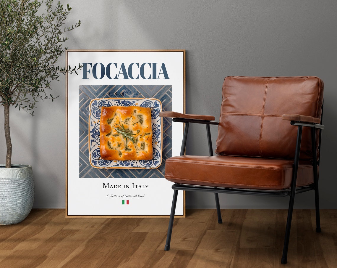 Focaccia on Maiolica Tile Plate, Italian Food Poster - Image 4