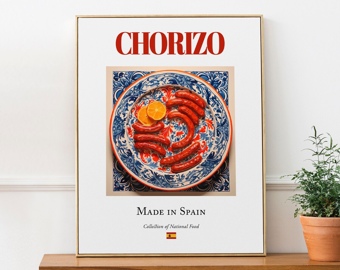 Chorizo on Maiolica Tile Plate, Spanish Art Print