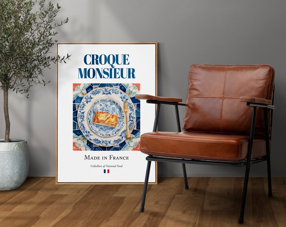 Croque Monsieur on Maiolica Tile Plate, Foodie Gift Poster - Image 4