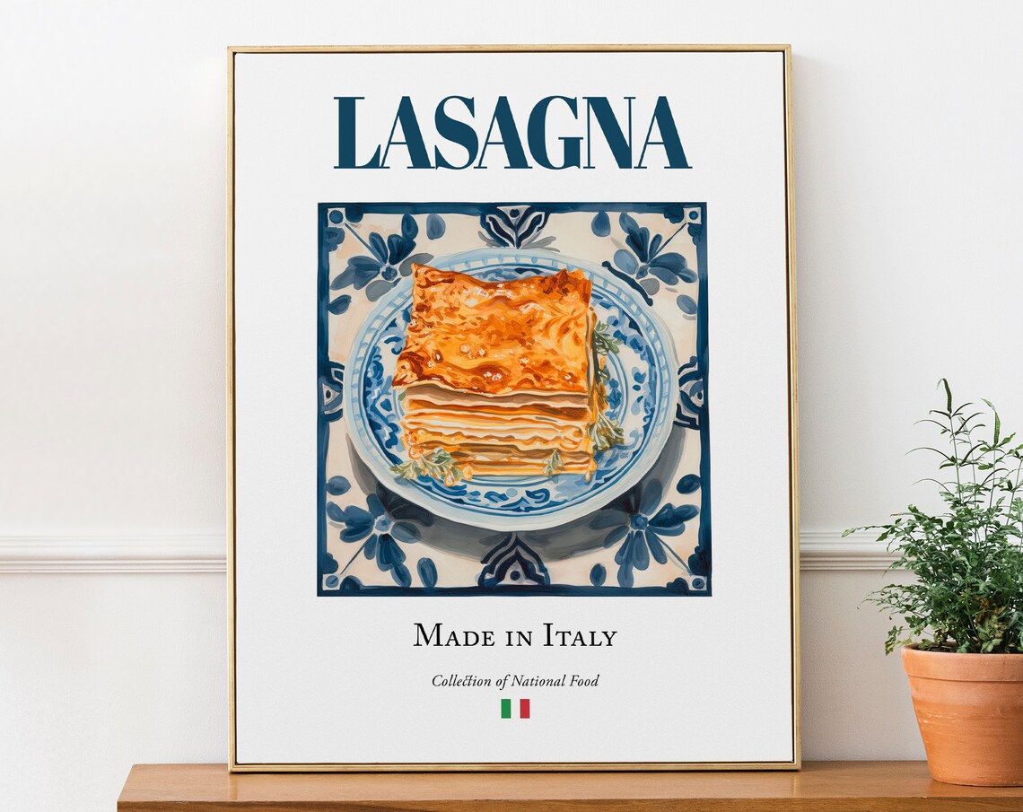 Lasagna on Maiolica Tile Plate, Italian Food Art Print