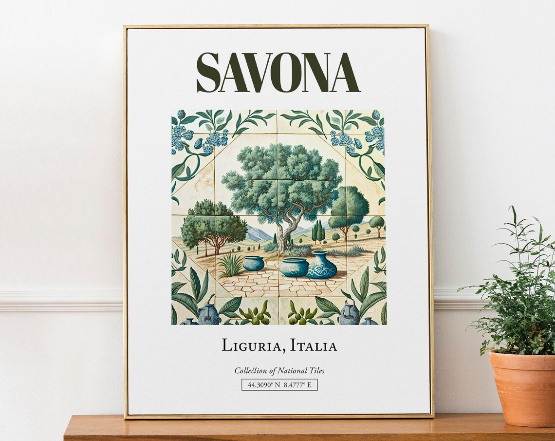 Savona Liguria Italy Minimalist Maiolica Tile Poster