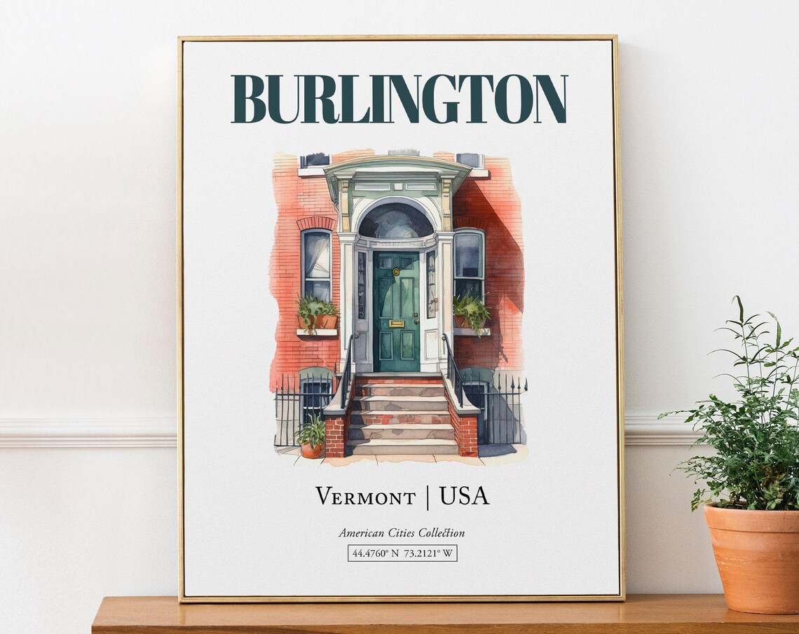 Burlington Vermont USA Minimalist Watercolor Travel Poster