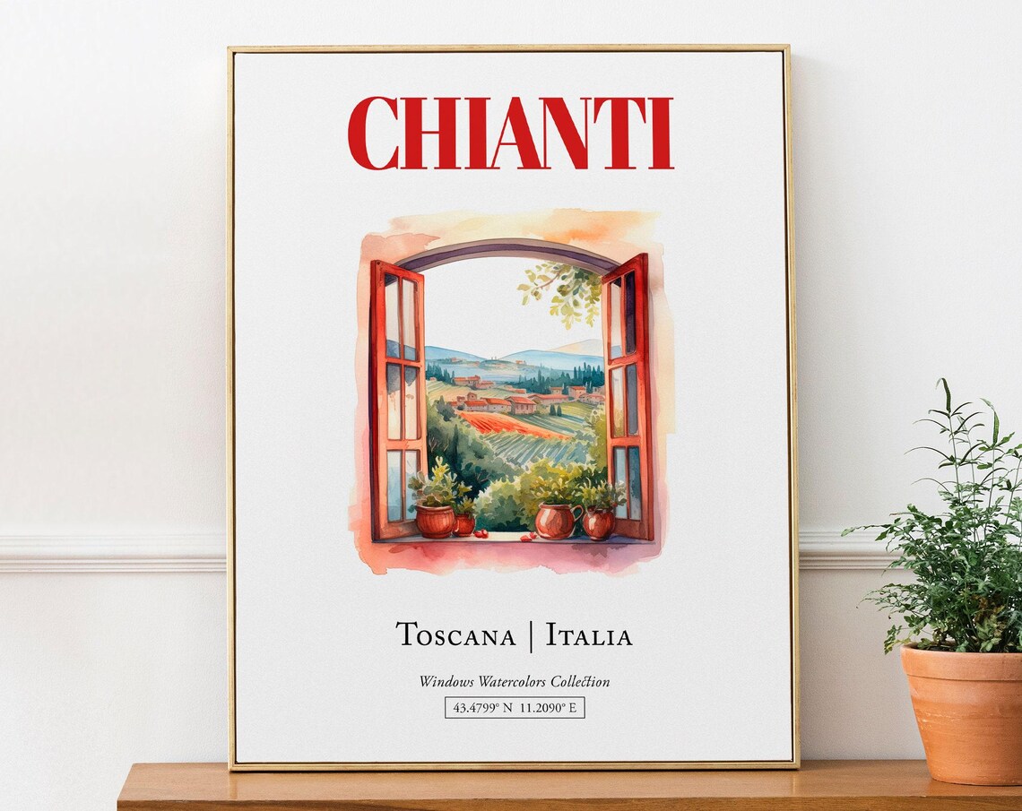 Chianti Toscana Italia Travel Poster, Watercolor