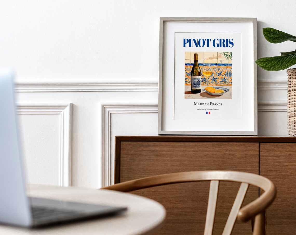 Pinot Gris Wine On Maiolica Tile, Kitchen Bar Art Print - Image 4