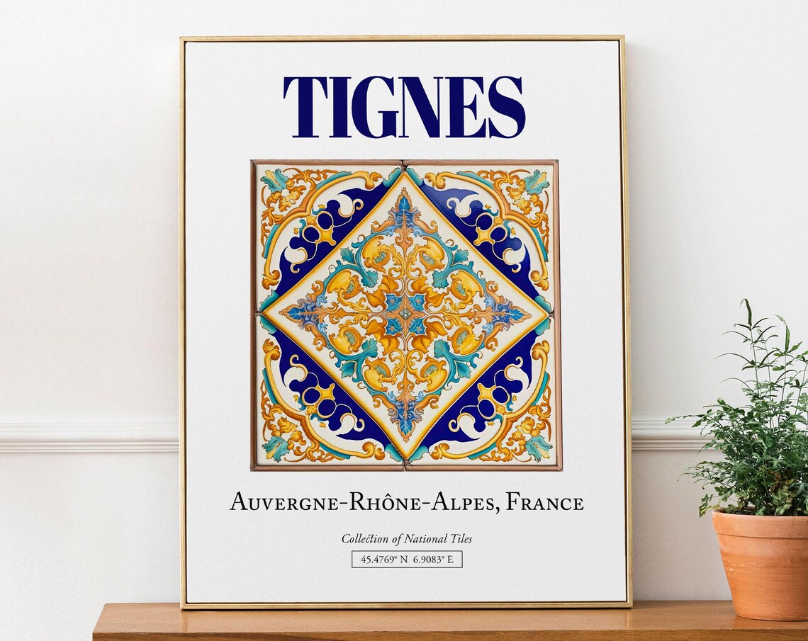 Tignes, France Folk Traditional Tile Poster