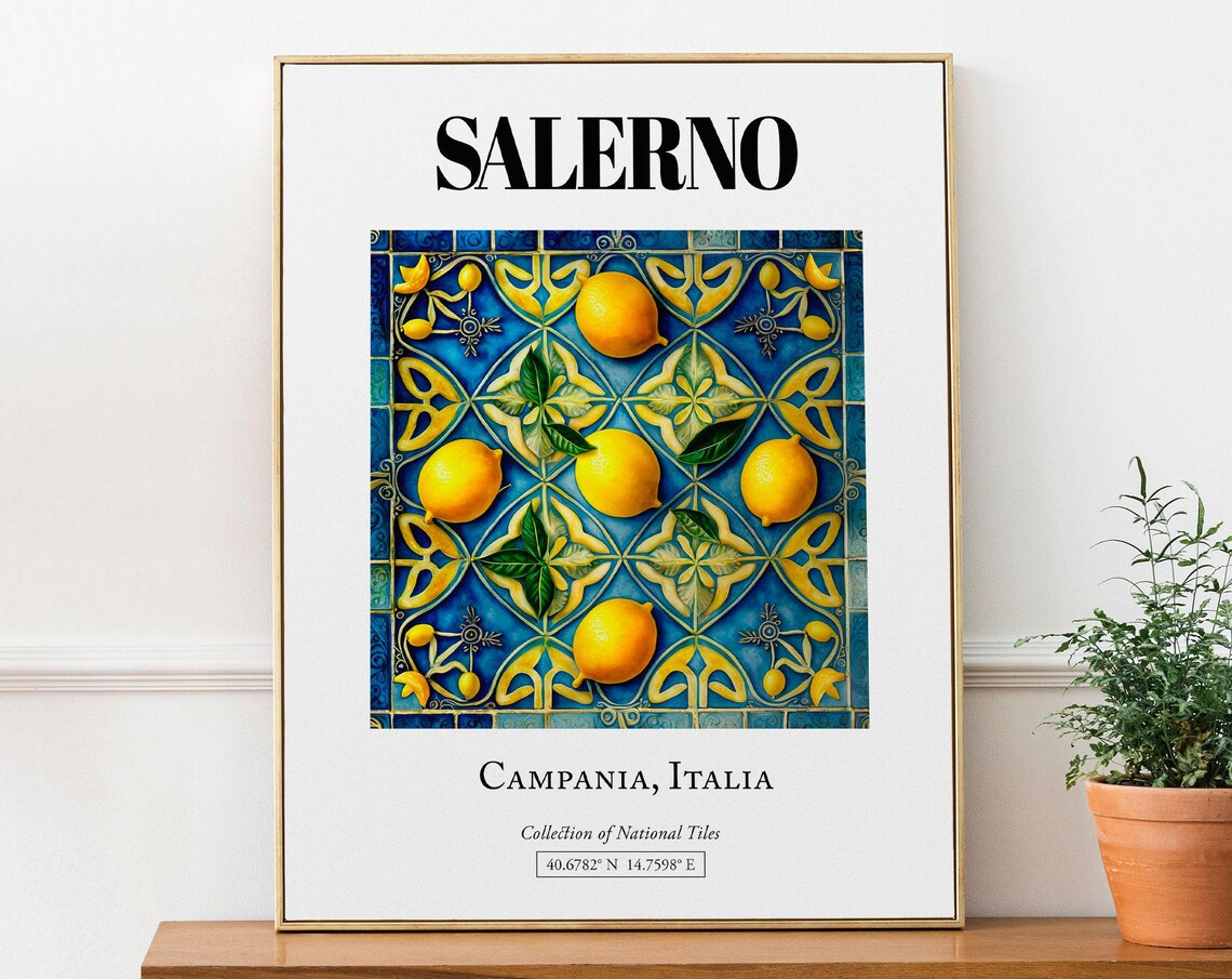 Salerno Campania Italy Lemon Tile Travel Poster