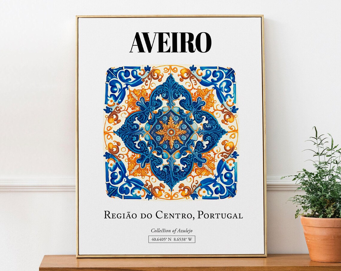 Aveiro, Portugal Traditional Tile Pattern Travel Poster
