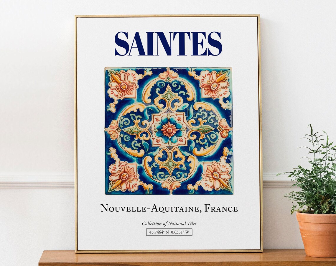 Saintes Nouvelle-Aquitaine France Folk Tile Travel Poster