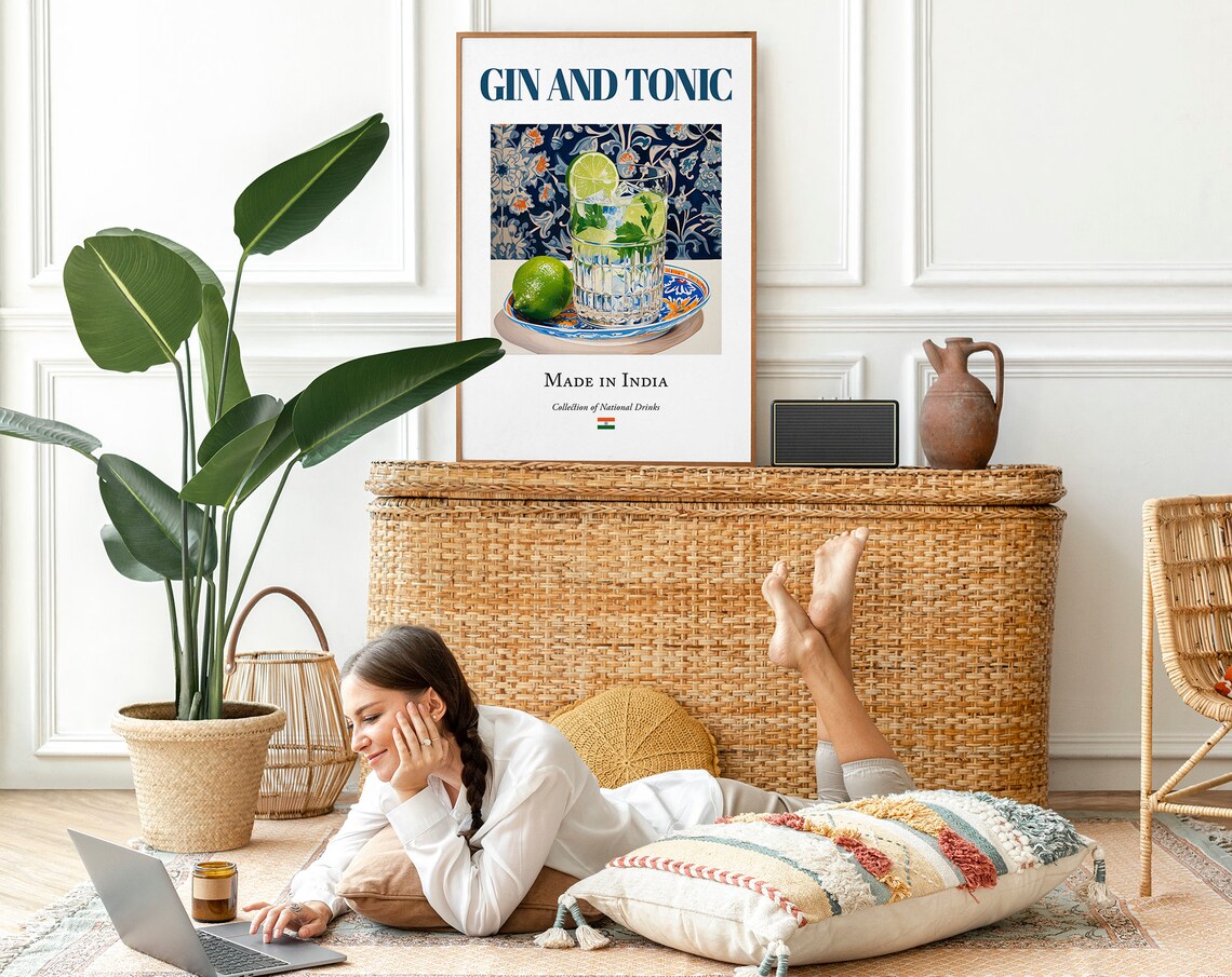 Gin And Tonic On Maiolica Tile, Kitchen Bar Art Print - Image 2