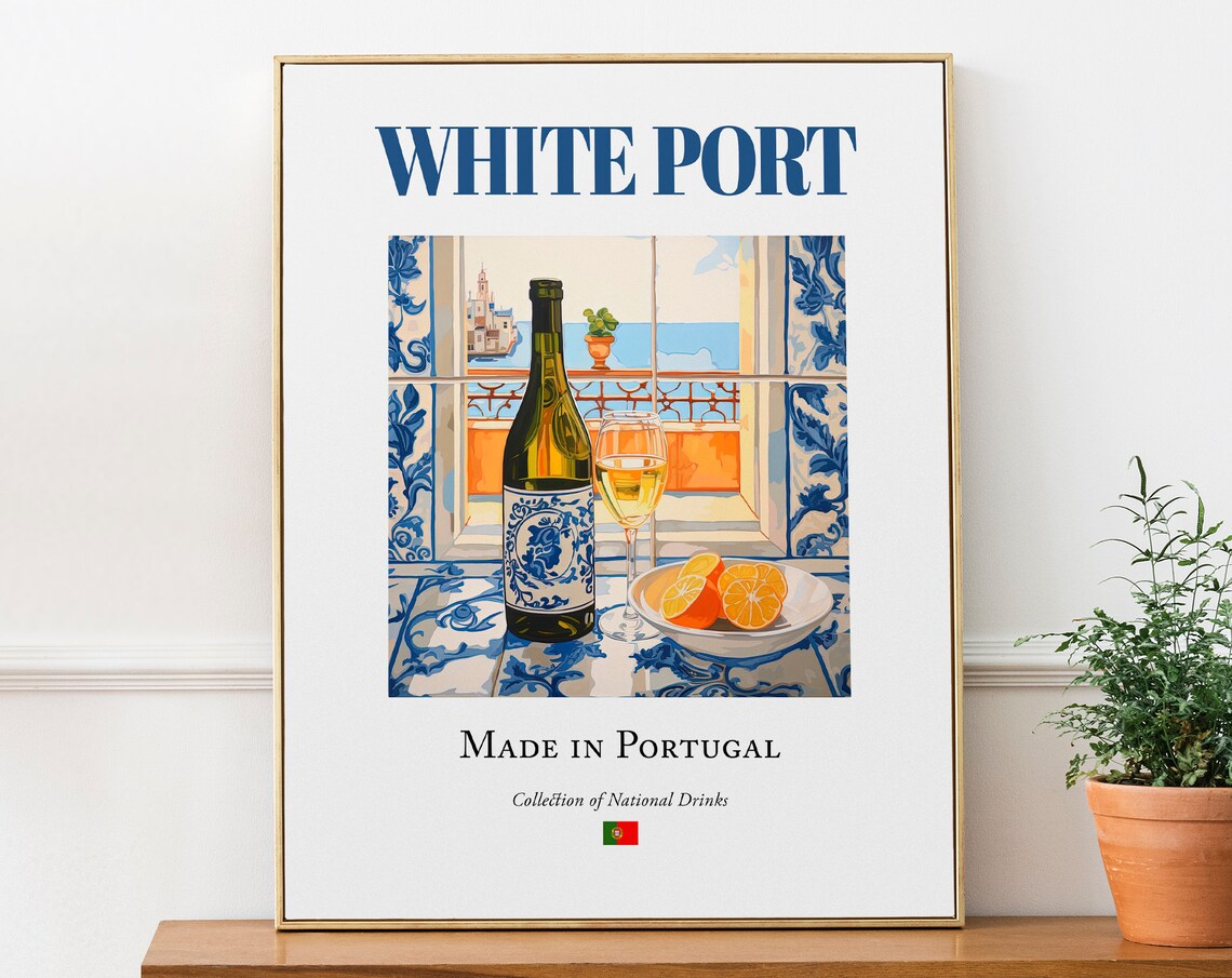 White Port On Azulejo Tile, Portugal Poster Print