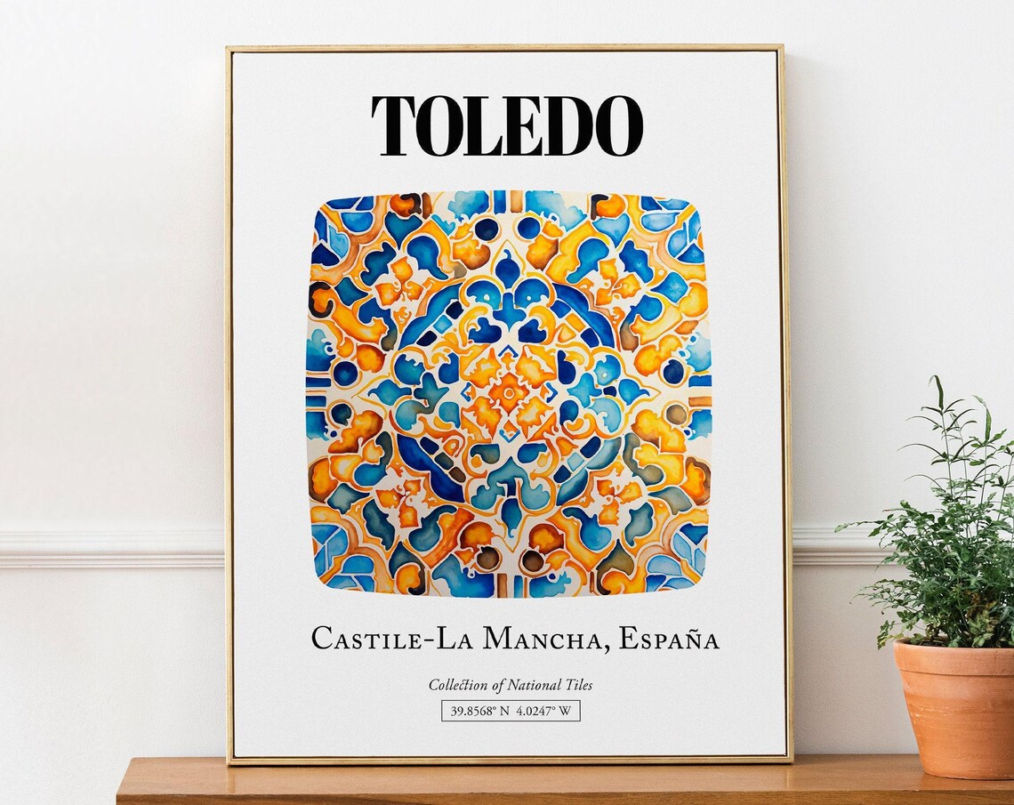 Toledo Inspired Tile Pattern Art Print, Castile-La Mancha