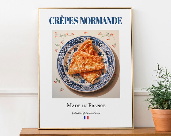 Crêpes Normande on Maiolica Tile Plate, Wall Art Print