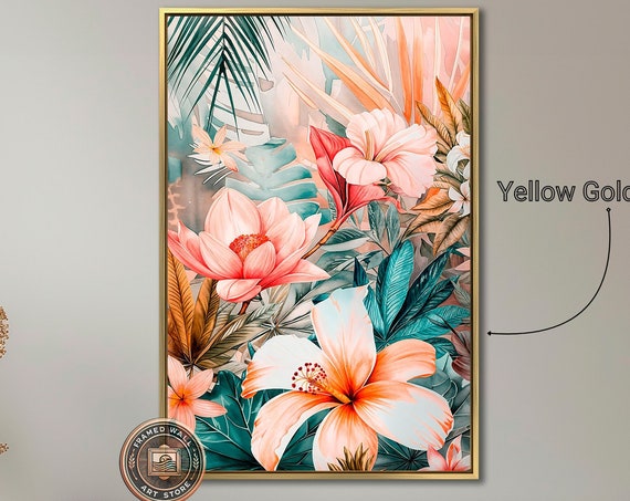 Tropical Floral Framed Wall Art Exotic Flowers Painting Print Large Vibrant Botanical Wall Decor Vertical Flower Poster Ready To Hang