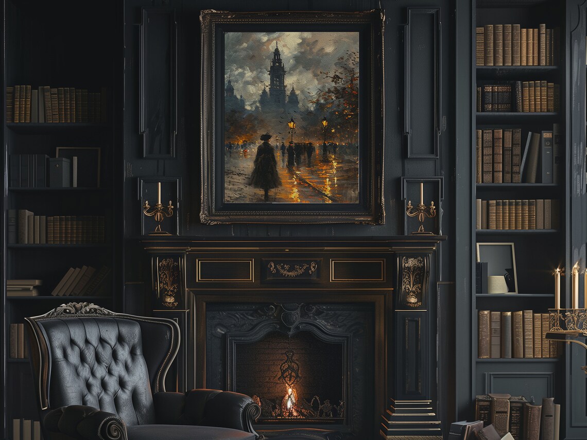Dark Academia London Clock Tower Rainy Dusk Gaslight Street Poster - Image 3