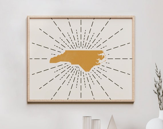 North Carolina Boho Wall Art Bohemian Decor Print Abstract Mid Century Modern Sunburst