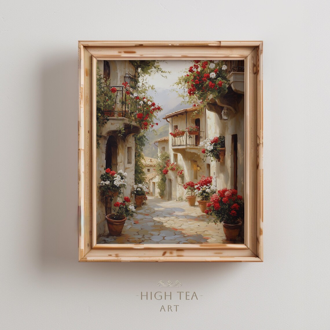 Romanesque Vintage Oil Painting, Tuscan Village Art Print