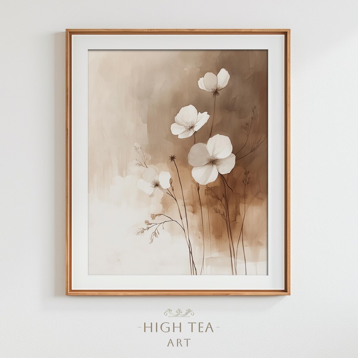 Neutral Muted White Flower Japandi Style Minimalist Botanical Poster
