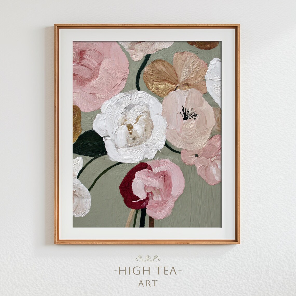 Abstract Vintage Botanical Oil Painting Art Print Pastel Flowers Neutral Muted Floral Wall Decor Hta392
