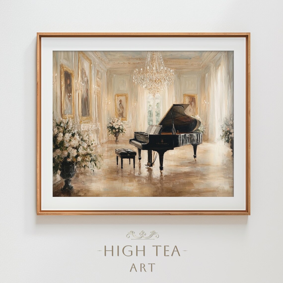 Vintage Black Piano Oil Painting Art Print