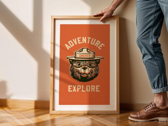 Smokey Bear Adventure Explore Retro Ranger Mascot Art Poster