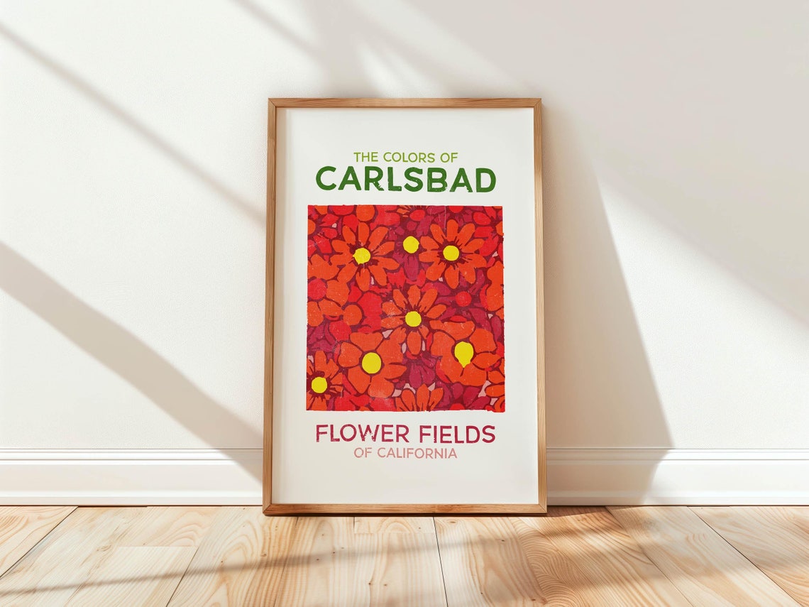 California Travel Print California Art Wall Decor Retro California Travel Poster Carlsbad Flowers Wall Art Gift For Traveler Outdoorsy Decor