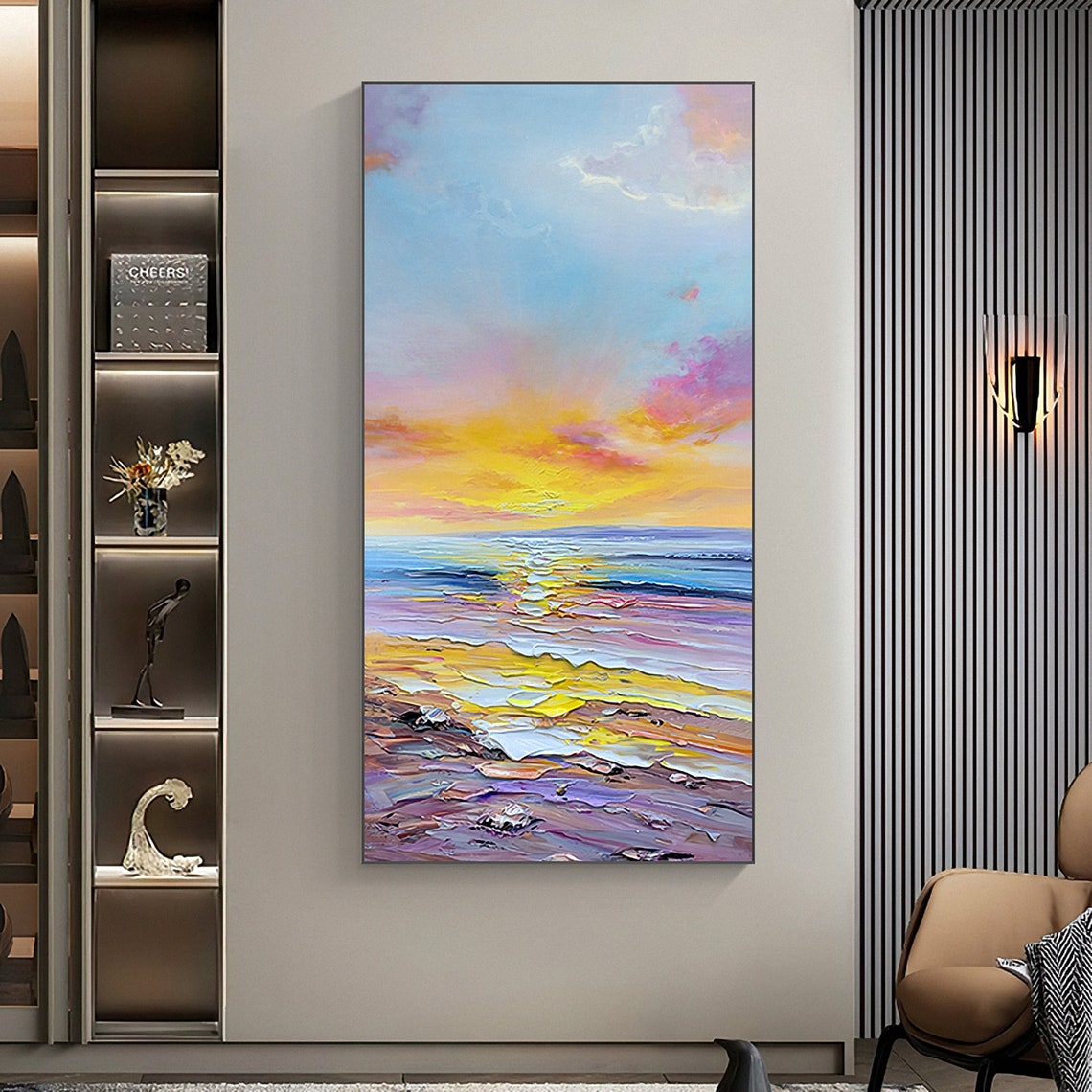 Colorful Beach Sunset Waves Impasto Ocean Landscape Art Poster - Image 6
