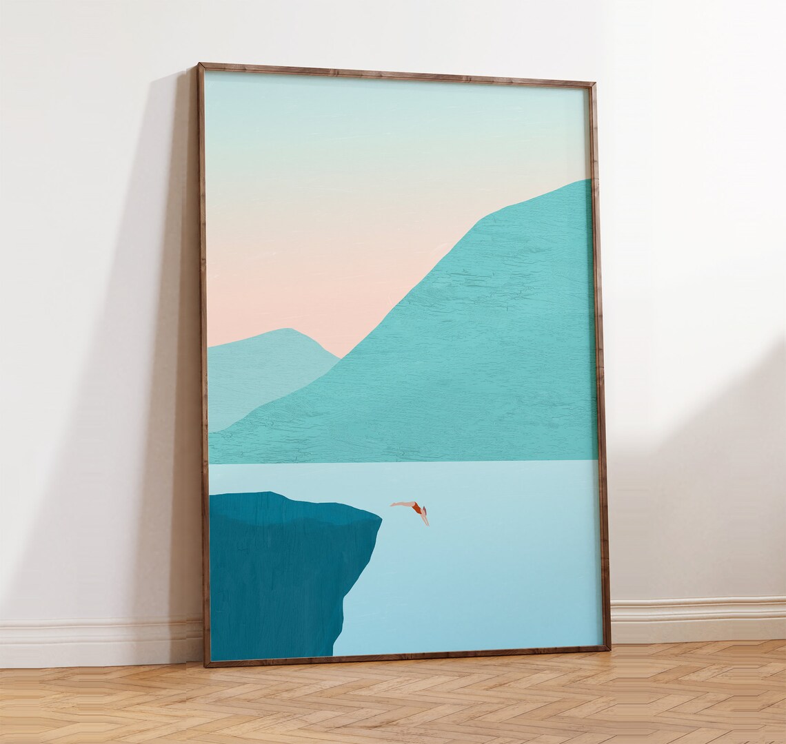 Swimming Poster, Minimalist Maritime Landscape Print