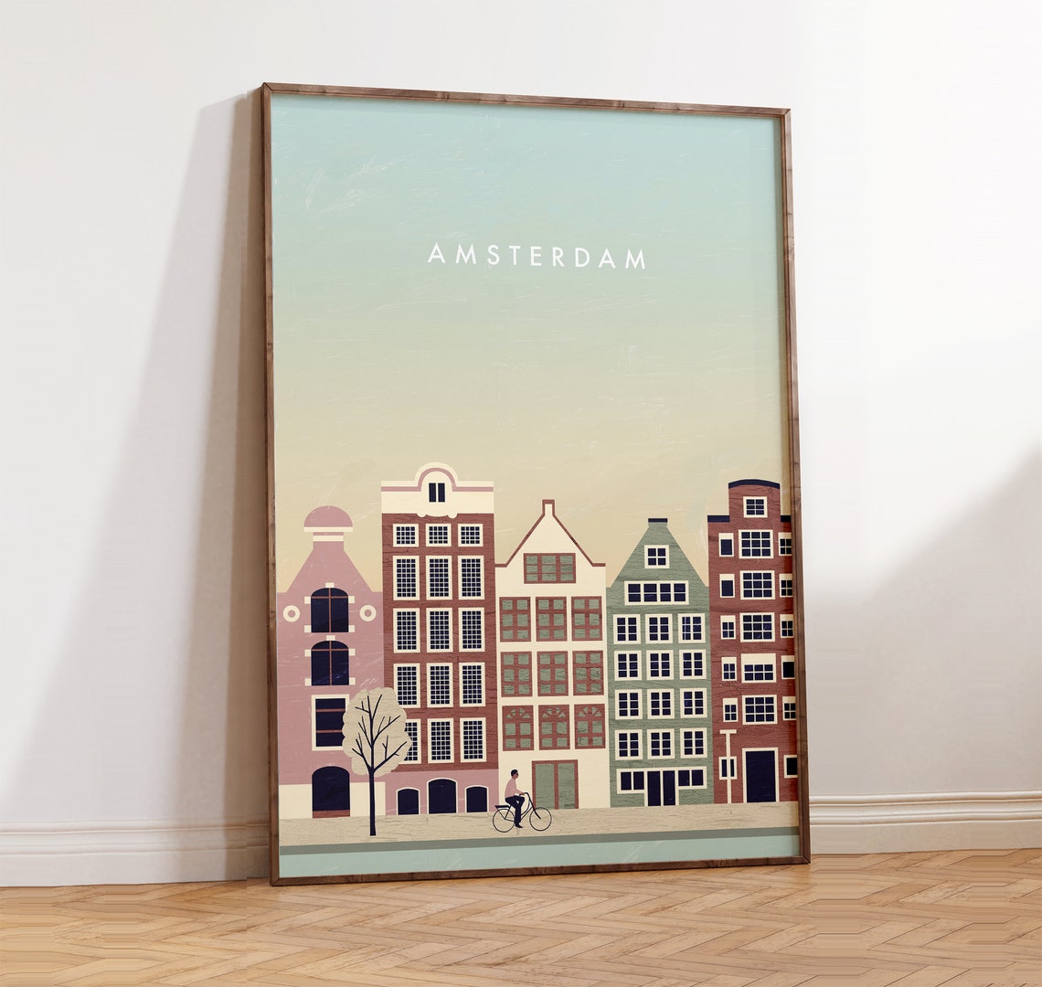 Amsterdam Netherlands Canal Row Houses Historic Bicycle Poster