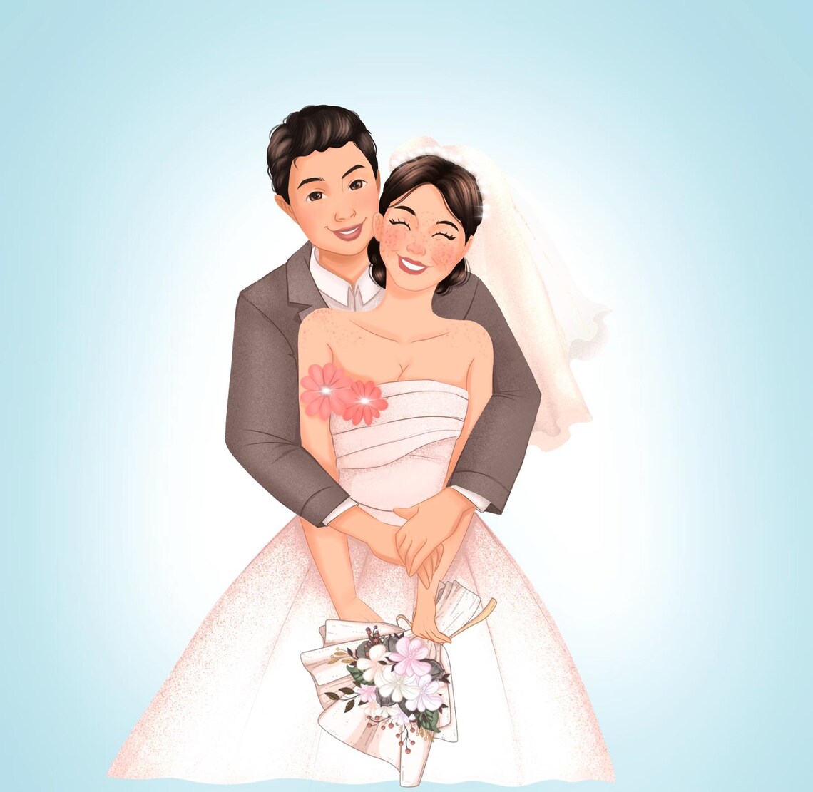 Family Hug Cartoon Animation Style Custom Portrait Illustration Poster - Image 4