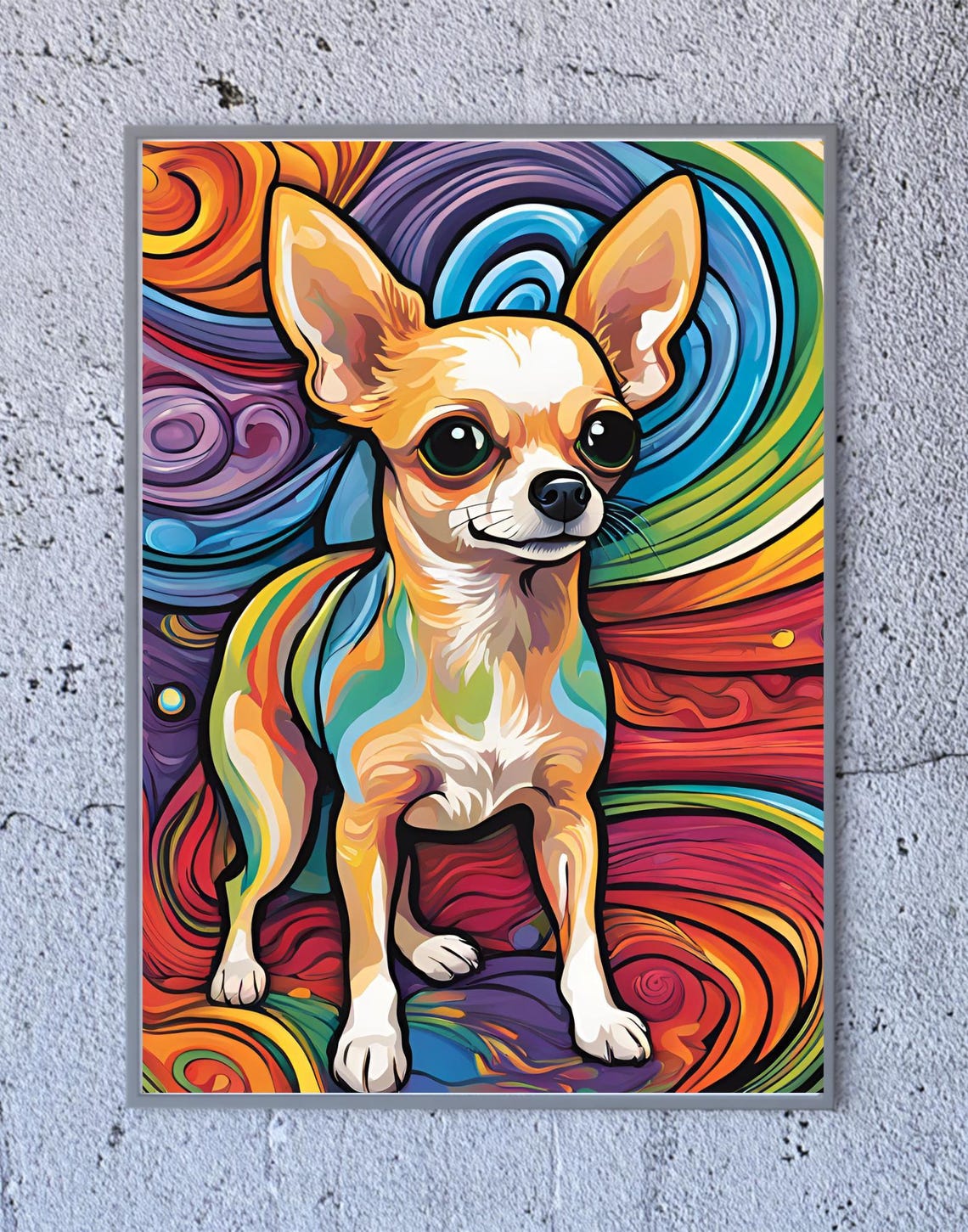 Colorful Pop Art Chihuahua Rainbow Swirl Funny Dog Portrait Poster