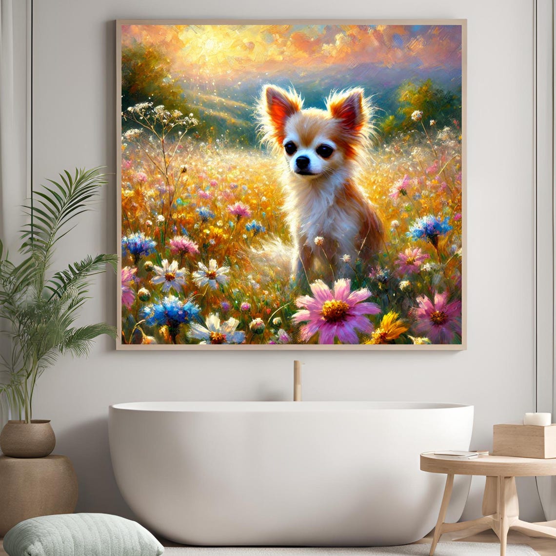 Long Haired Chihuahua Impressionist Dog Portrait Wildflower Print