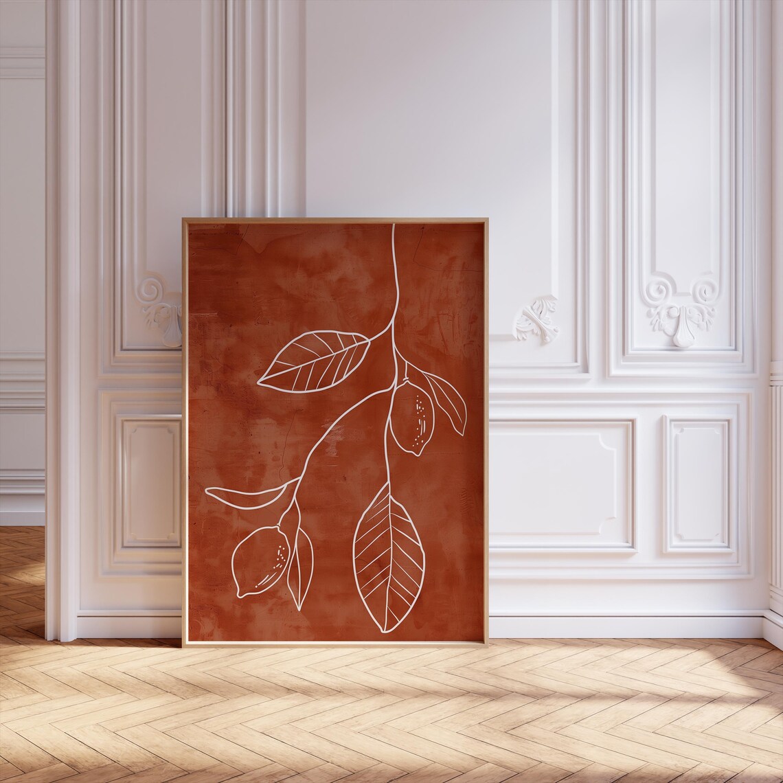 Neutral Art Line Drawing Poster, Minimalist Citrus Illustration