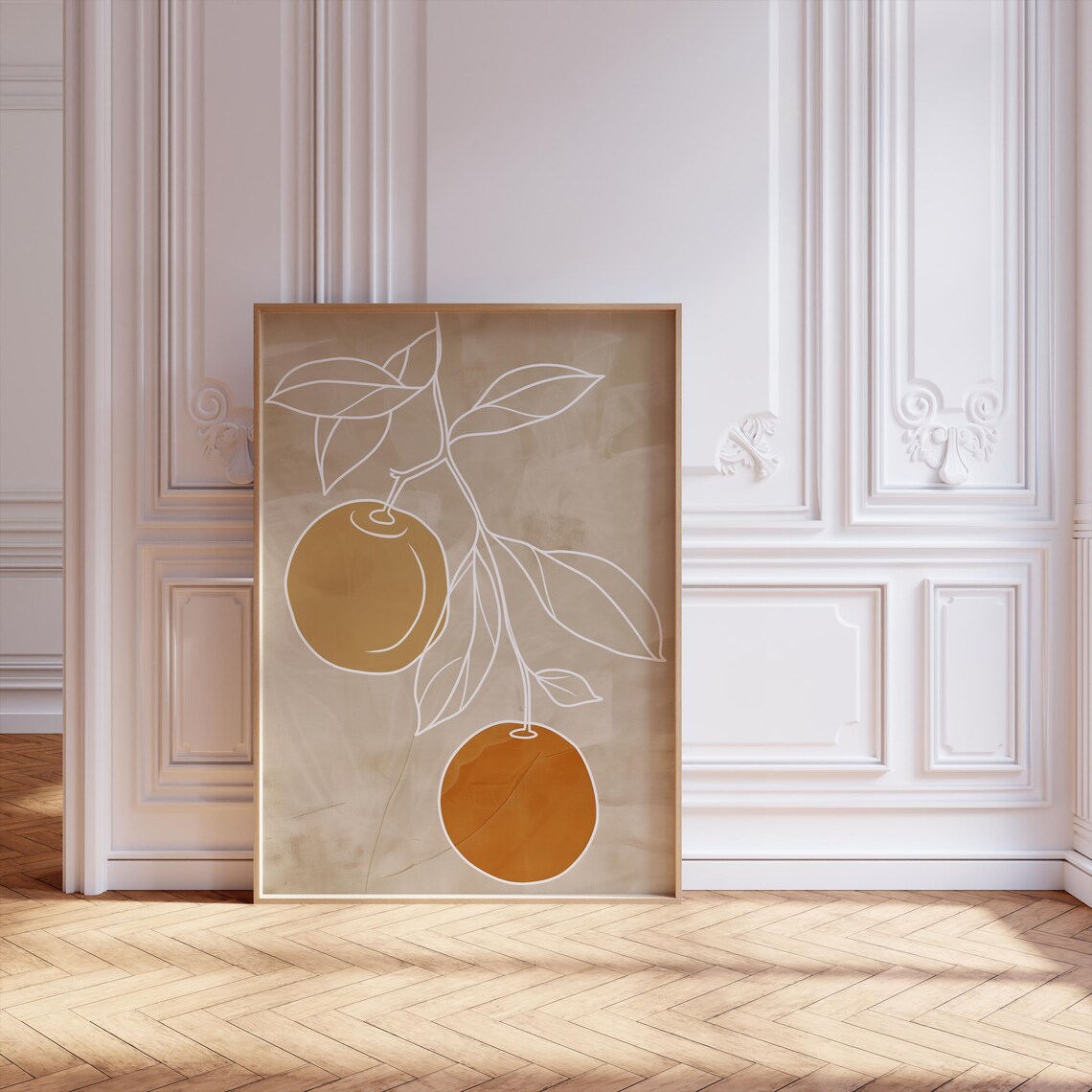 Scandinavian Minimalist Line Art, Botanical Orange Fruit